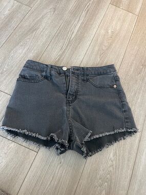 Frayed Hem Black Denim Women's Shorts